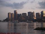 Downtown Boston and Harbor Traffic in Early Dusk Light