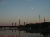 Moonrise in Sun's Last Rays Over Lower Mystic River