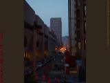 Sight Through Construction at Dusk, Boston Public Library