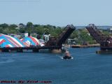 Tug Steaming Out of Chelsea River, Tobin Bridge view