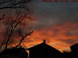 Winter Sunrise Spectacular With Silhoutte Trees and Roofs