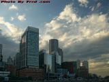 Boston's Waterfront Facing An Approaching Summer Evening